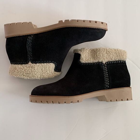 Jack Rogers Sophie Sherpa trim black suede leather ankle boots woman’s size 10 - Picture 9 of 10